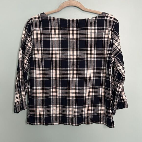 Madewell Boxy "Bedford" Flannel Tee 3/4 Sleeve Ink Plaid - Picture 7 of 8